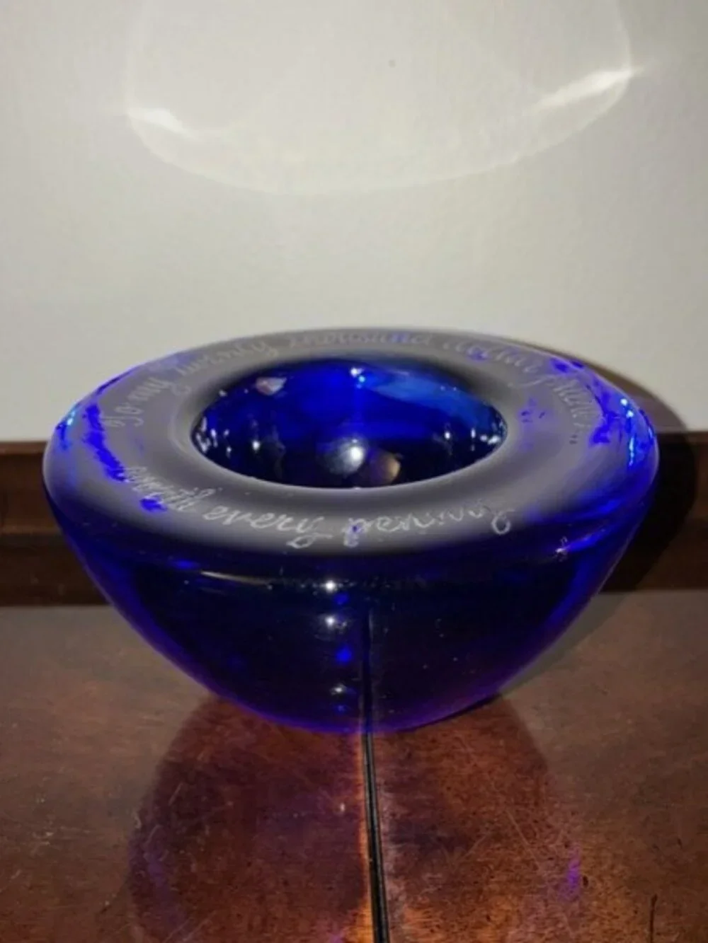 Kosta Boda Sweden Art Glass Cobalt Blue Swirl Atoll Candle Holder by Anna Ehrner